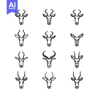 Twelve Line Drawings of Antelope Heads with Various Antler Styles