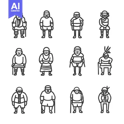 Aset desain premium: Twelve Line Drawings of Elderly People in Various Poses
