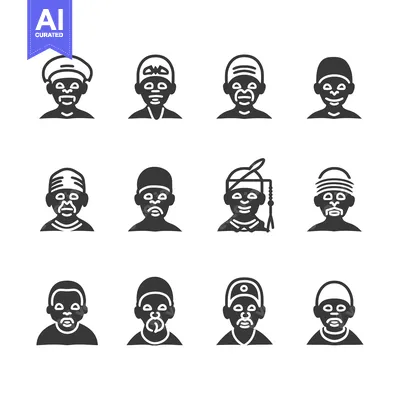 Twelve Male Avatar Icons with Various Headwear and Facial Hair