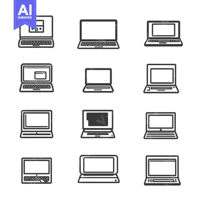 Twelve Outline Icons Depicting Various Laptop Designs