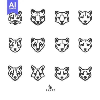 Aset premium populer: Twelve Outline Illustrations of Bobcat Faces