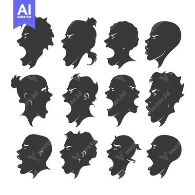 Aset premium populer: Twelve Silhouettes of People Yelling With Open Mouths