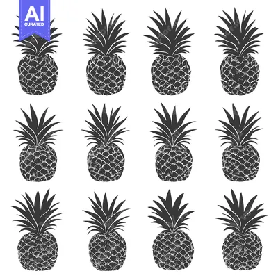 Twelve Silhouettes of Pineapples in a Grid Pattern