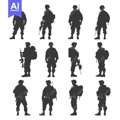 Twelve Silhouettes of Soldiers in Various Poses