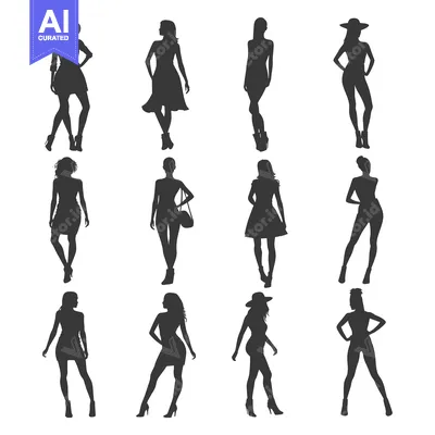 Aset premium populer: Twelve Silhouettes of Women in Dresses and Hats