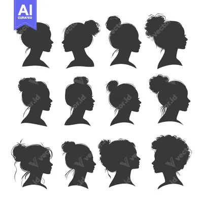 Twelve Silhouettes of Women's Profiles with Different Hairstyles