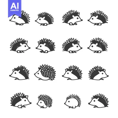 Twelve Simple Black and White Hedgehog Illustrations