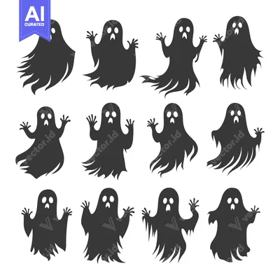 Twelve Spooky Ghost Silhouettes in Various Poses