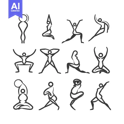 Twelve Stick Figure Representations of Yoga Poses