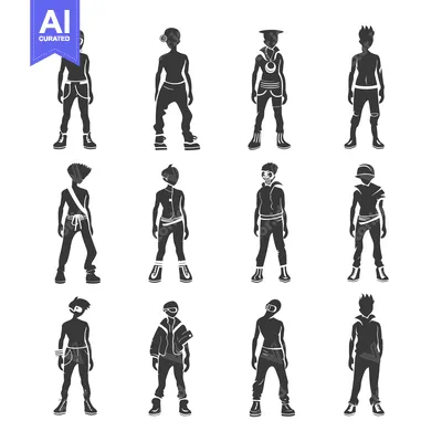 Twelve Stylish Male Silhouettes in Different Poses