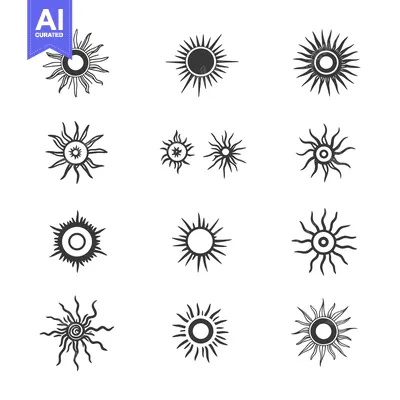 Twelve Unique Sun Icon Designs with Different Ray Styles