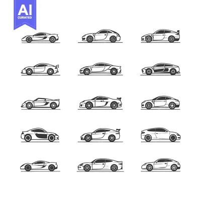 Twelve Variations of a Black and White Silhouette of a Sports Car
