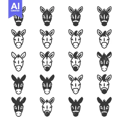 Twenty Black and White Donkey Head Icons