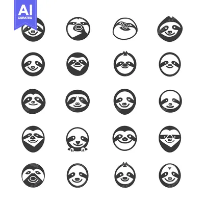 Twenty Black and White Sloth Icons