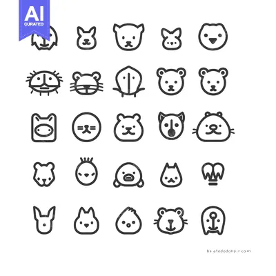 Twenty-Five Adorable Animal Faces in a Grid Pattern