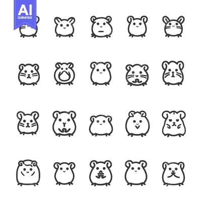 Twenty-Four Outline Illustrations of Cute Cartoon Hamsters