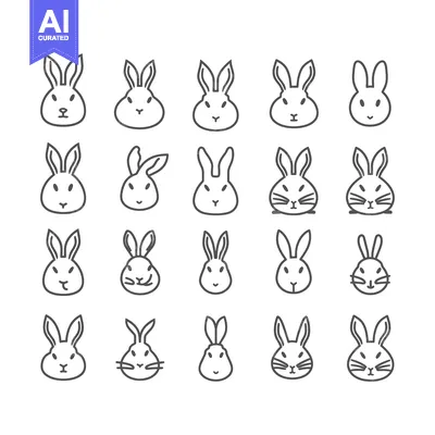 Twenty-Four Outline Illustrations of Rabbit Faces