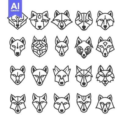 Twenty Geometric Wolf Head Designs