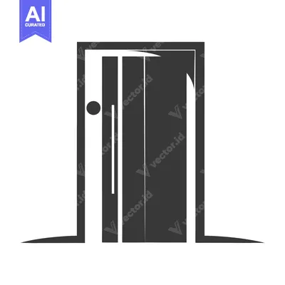 A black and white silhouette of a closed door with a round doorknob
