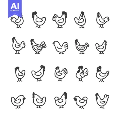 Twenty Simple Black and White Chicken Illustrations