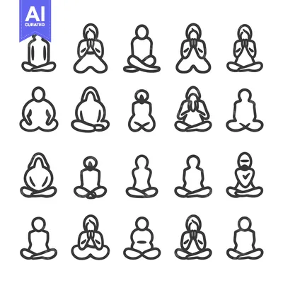 Twenty Yoga Poses in Outline Style