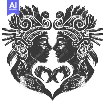Two Abstract Faces Adorned with Ornate Headpieces