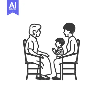 Aset desain premium: Two Adults and a Child Sitting in Chairs
