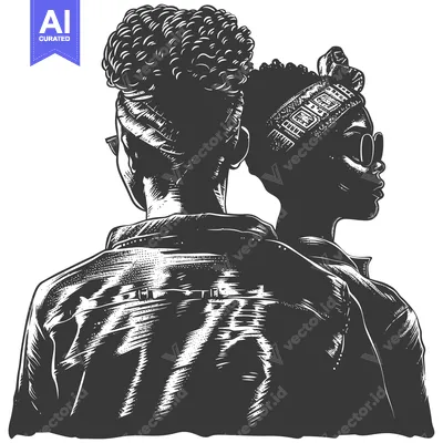 Two African American People in a Black and White Illustration