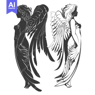 Two Angel Silhouettes with Elaborate Wings