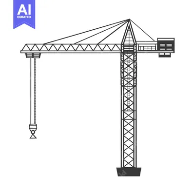 A black and white silhouette of a construction crane with an extended