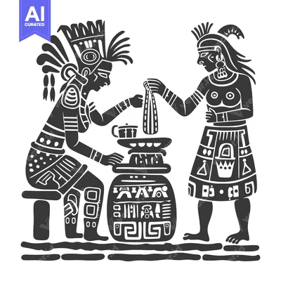 Two Aztec Figures Performing a Ritual Offering
