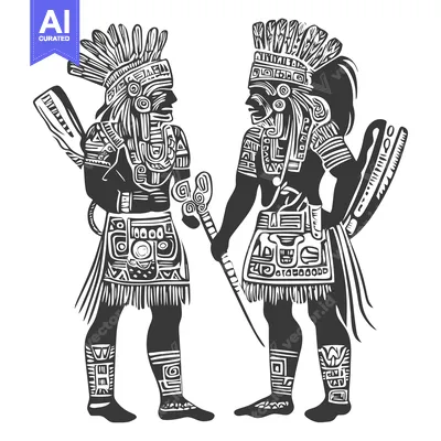 Two Aztec Warriors in Traditional Attire