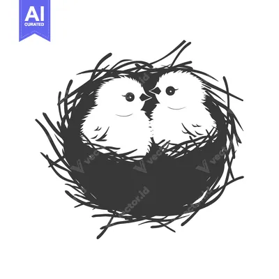 Two Baby Birds Huddle Together in a Nest