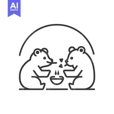Two bears sharing a bowl of soup under a crescent moon
