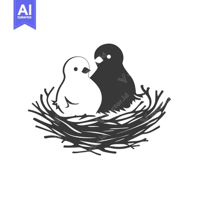 Two Birds Nesting in a Nest of Twigs