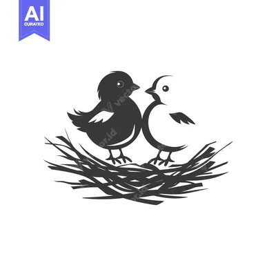 Two Birds Perched in a Nest, Facing Each Other