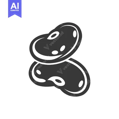Two Black and White Beans with White Outline
