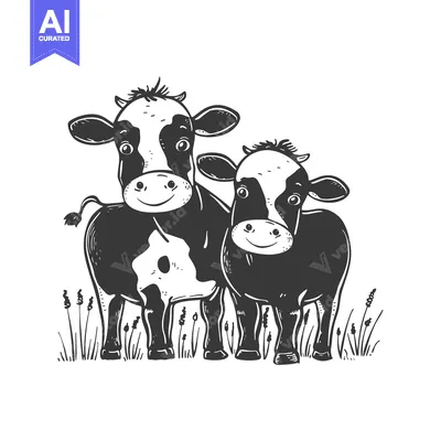 Two Black and White Cows Standing in Grass