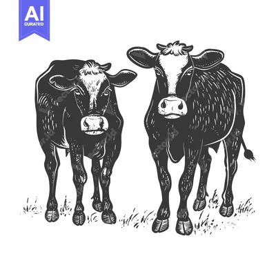Two Black and White Cows Standing in Grass