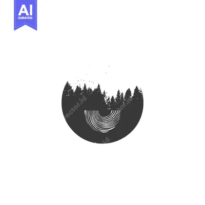 Aset premium populer: A Black and White Silhouette of a Forest with a Record Groove in the C