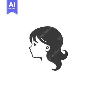 Aset desain premium: A black and white silhouette of a girl's head in profile
