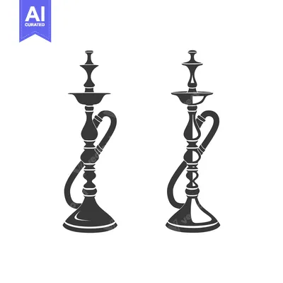 Two Black and White Silhouettes of Hookah Pipes
