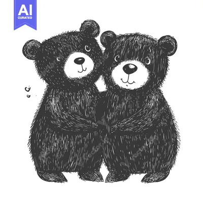 Premium design asset: Two Black Bears Embracing with Hearts in the Air