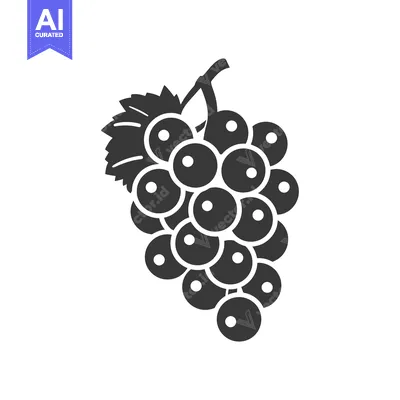 A Black and White Silhouette of a Grape Bunch with a Leaf