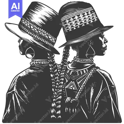 Two Black Women with Braids Wearing Hats with Geometric Patterns