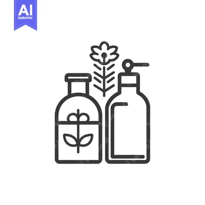 Two Bottles of Organic Liquid with a Flower and a Stem in Between