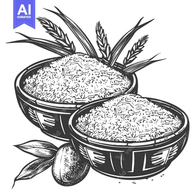 Aset premium populer: Two Bowls of Rice with Wheat and Olive Branch