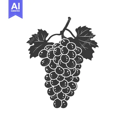 Aset desain premium: A Black and White Silhouette of a Grape Bunch with Leaves