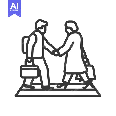 Aset desain premium: Two Businesspeople Shaking Hands While Crossing a Crosswalk