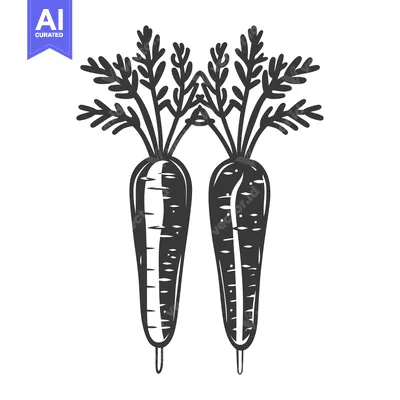 Aset desain premium: Two Carrots with Green Tops in Black and White